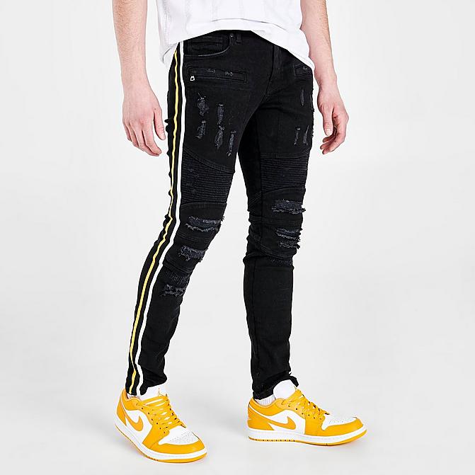 Front view of Men's Supply & Demand Side Stripe Jeans in Black Click to zoom