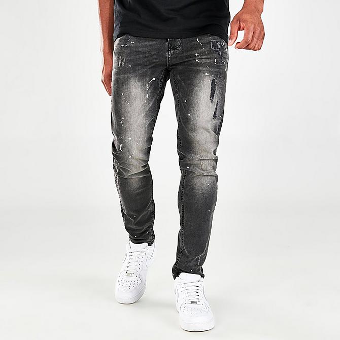Front Three Quarter view of Men's Supply & Demand Clean 5-Pocket Denim Jeans in Washed Black Click to zoom