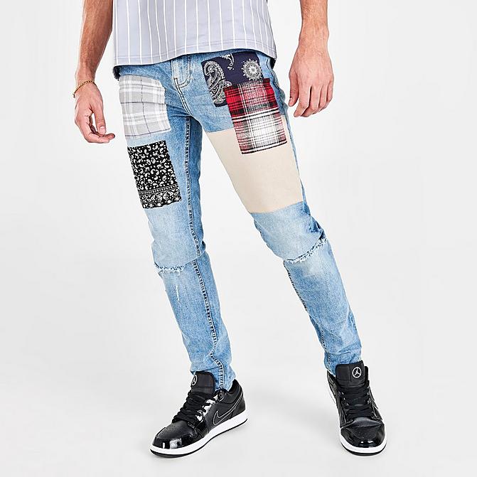 Front view of Men's Supply & Demand Patchwork Jeans in Indigo Click to zoom