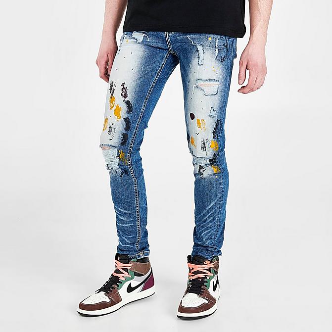 Front view of Men's Supply & Demand Paint Splatter Jeans in Indigo Click to zoom