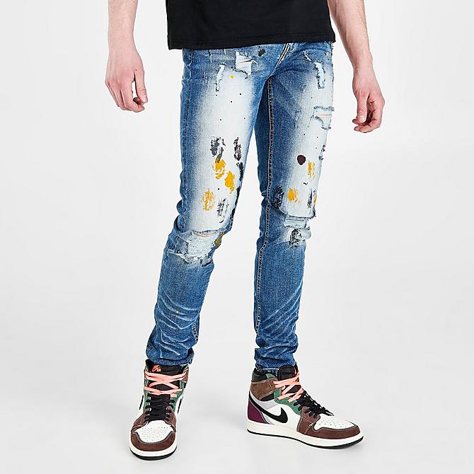 Back Left view of Men's Supply & Demand Paint Splatter Jeans in Indigo Click to zoom