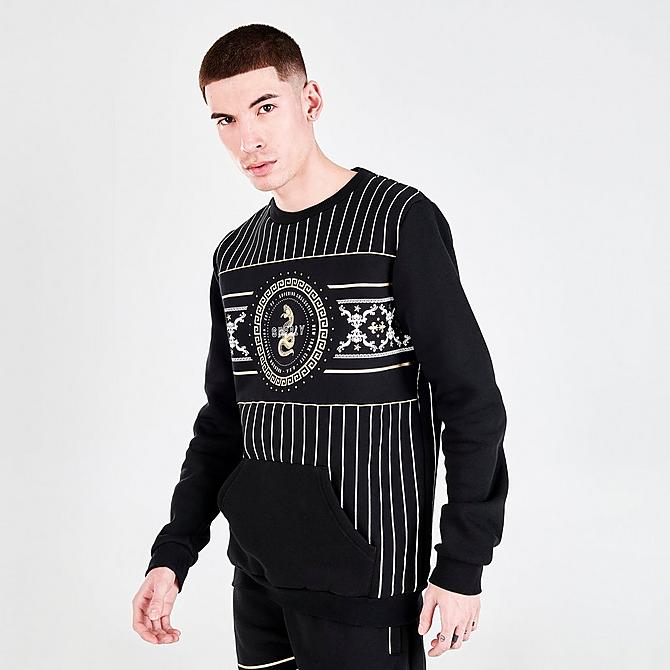 Back Left view of Men's Supply & Demand Traction Graphic Print Crewneck Sweatshirt in Black/White Click to zoom