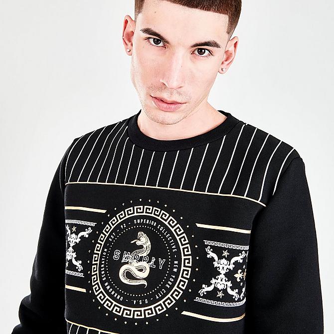 On Model 5 view of Men's Supply & Demand Traction Graphic Print Crewneck Sweatshirt in Black/White Click to zoom