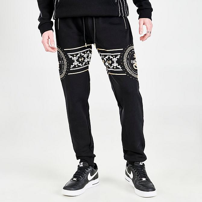 Front Three Quarter view of Men's Supply & Demand Traction Jogger Pants in Black/White/Gold Click to zoom