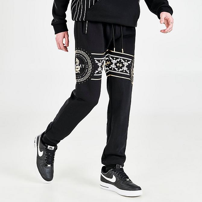 Back Left view of Men's Supply & Demand Traction Jogger Pants in Black/White/Gold Click to zoom