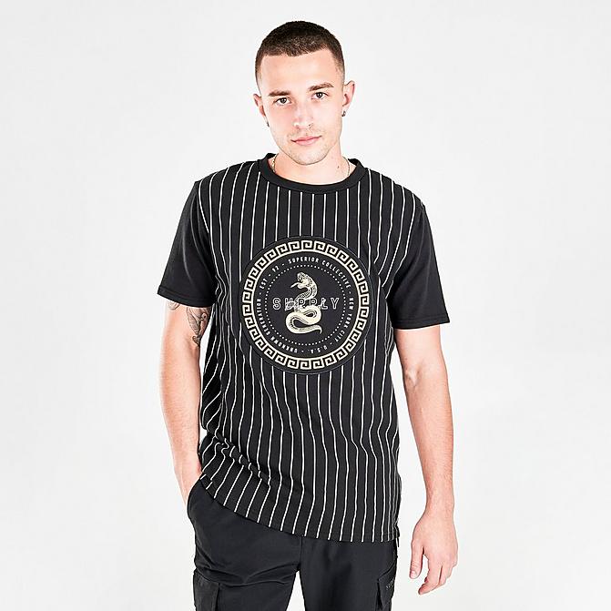 Front view of Men's Supply & Demand Traction Graphic Print Short-Sleeve T-Shirt in Black/White Click to zoom