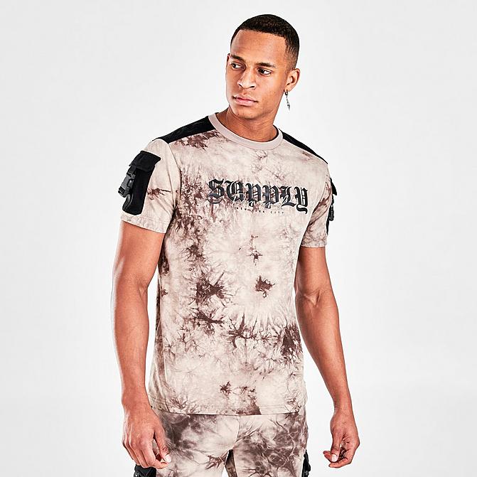 Front view of Men's Supply & Demand Submerge All-Over Print Short-Sleeve T-Shirt in Tan Click to zoom
