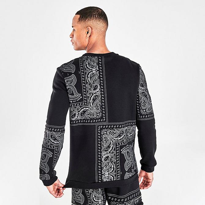 Back Right view of Men's Supply & Demand Dropper All-Over Print Crewneck Sweatshirt in Black/White Click to zoom