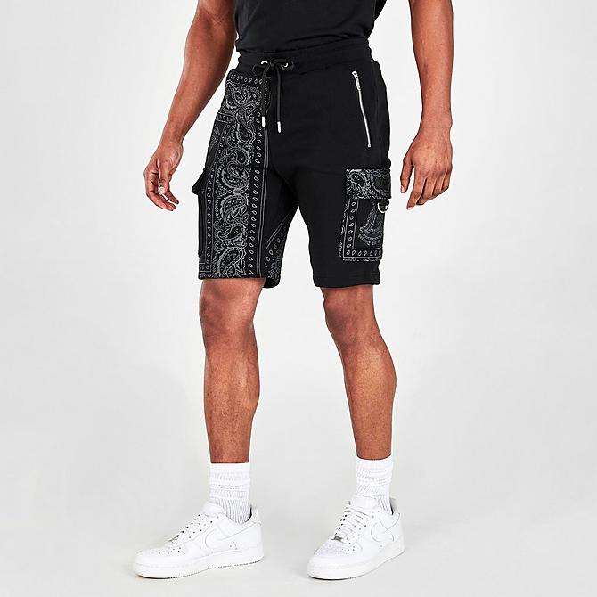 Front Three Quarter view of Men's Supply & Demand Dropper Woven Cargo Shorts in Black Click to zoom