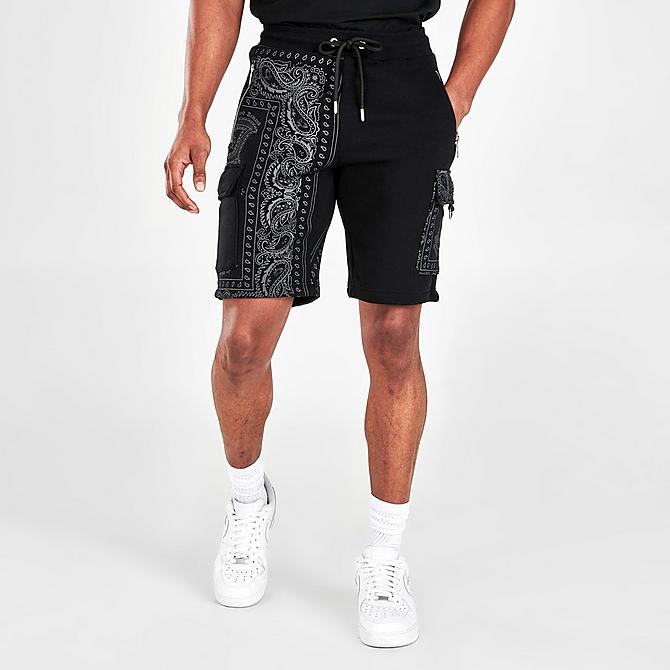 Back Left view of Men's Supply & Demand Dropper Woven Cargo Shorts in Black Click to zoom