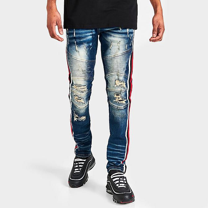 Front view of Men's Supply & Demand Side Stripe Distressed Jeans Click to zoom