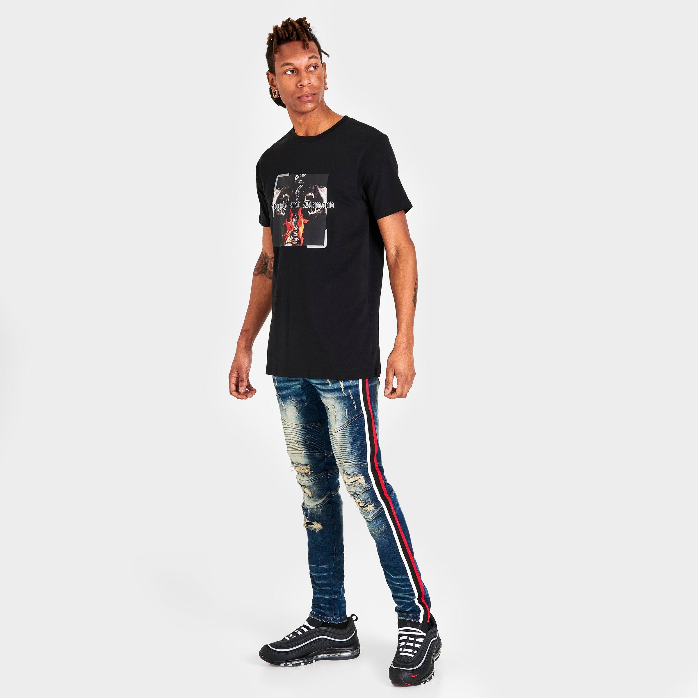 mens ripped jeans with side stripe