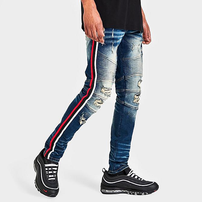 Back Left view of Men's Supply & Demand Side Stripe Distressed Jeans Click to zoom