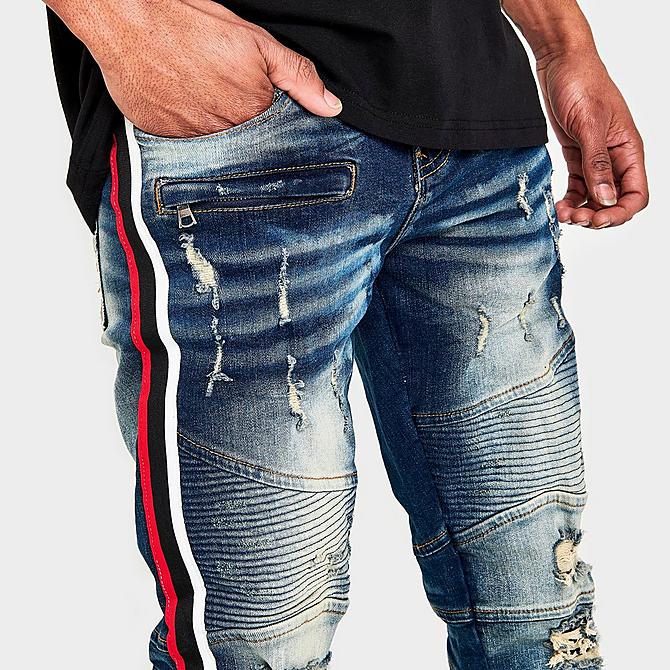 On Model 5 view of Men's Supply & Demand Side Stripe Distressed Jeans Click to zoom