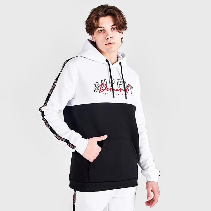 Front view of Men's Supply & Demand Field Pullover Hoodie in White/Black Click to zoom
