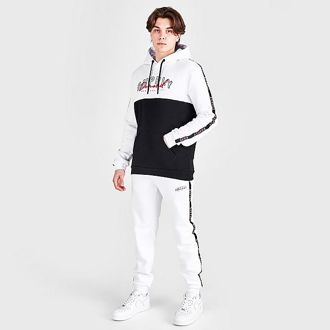 Front Three Quarter view of Men's Supply & Demand Field Pullover Hoodie in White/Black Click to zoom