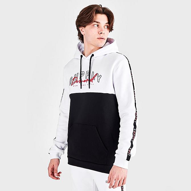 Back Left view of Men's Supply & Demand Field Pullover Hoodie in White/Black Click to zoom