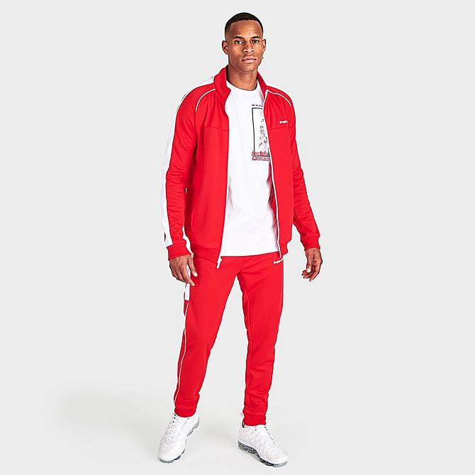 Front Three Quarter view of Men's Supply & Demand Retro Pipe Track Top in Red/White Click to zoom