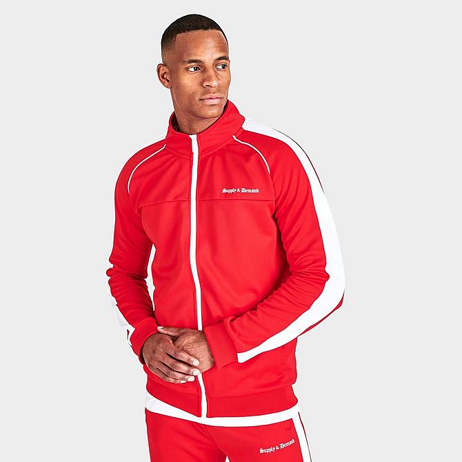 Back Left view of Men's Supply & Demand Retro Pipe Track Top in Red/White Click to zoom
