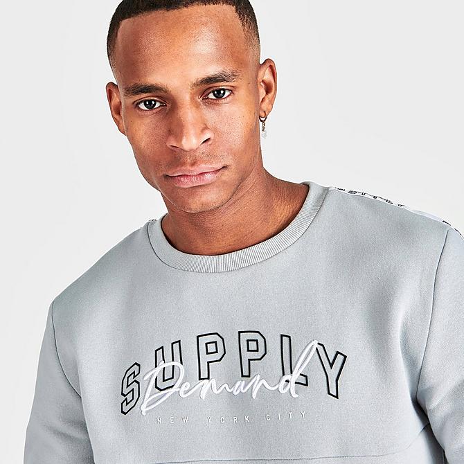 On Model 5 view of Men's Supply & Demand Field Crewneck Sweatshirt in Grey/White Click to zoom