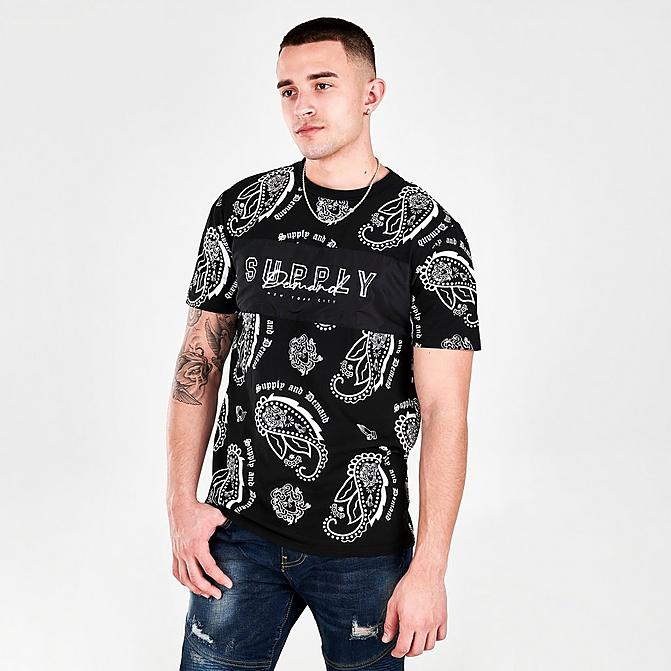Front view of Men's Supply & Demand Paisley Spray All-Over Print Short-Sleeve T-Shirt in Black Click to zoom