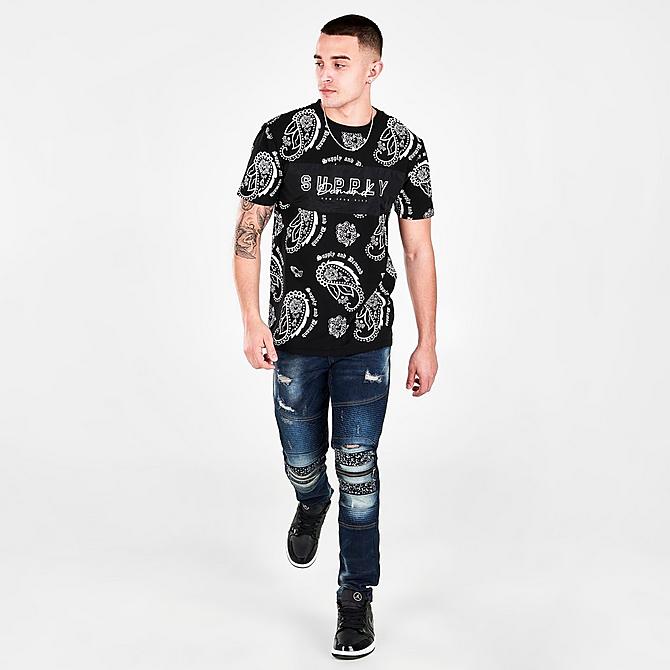 Front Three Quarter view of Men's Supply & Demand Paisley Spray All-Over Print Short-Sleeve T-Shirt in Black Click to zoom
