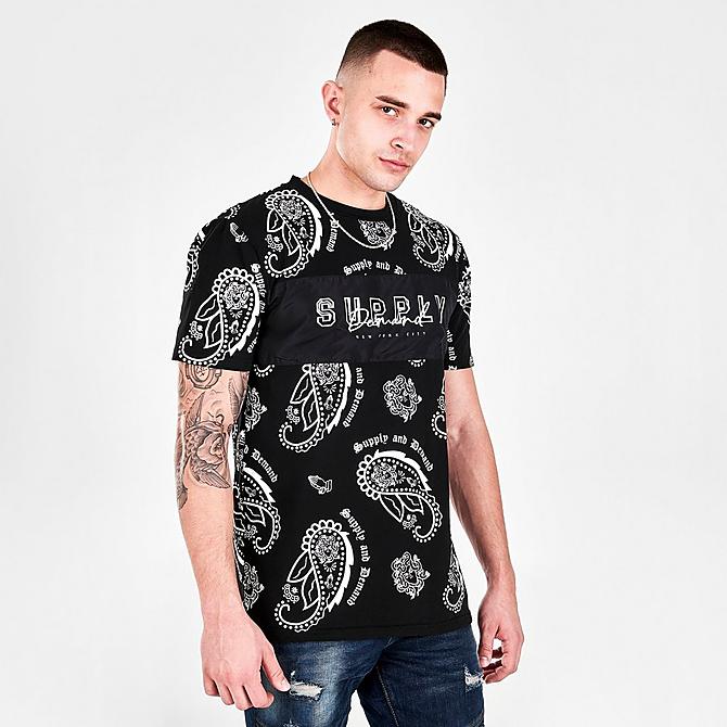Back Left view of Men's Supply & Demand Paisley Spray All-Over Print Short-Sleeve T-Shirt in Black Click to zoom