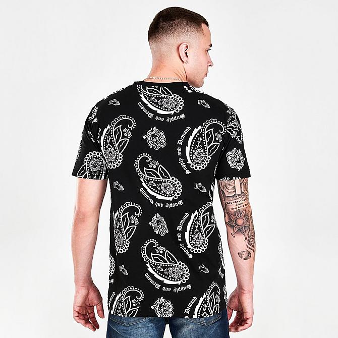 Back Right view of Men's Supply & Demand Paisley Spray All-Over Print Short-Sleeve T-Shirt in Black Click to zoom