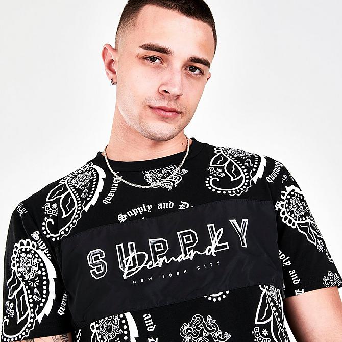 On Model 5 view of Men's Supply & Demand Paisley Spray All-Over Print Short-Sleeve T-Shirt in Black Click to zoom