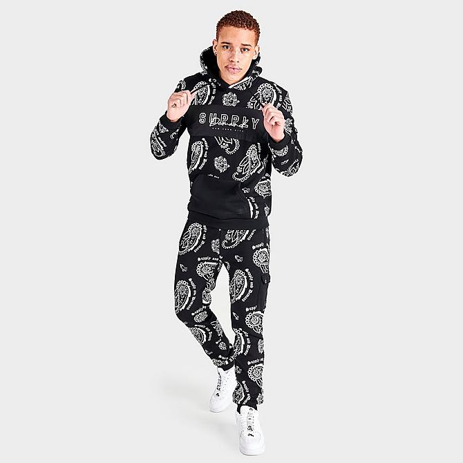 Front Three Quarter view of Men's Supply & Demand Paisley Spray Hoodie in Black/White Click to zoom