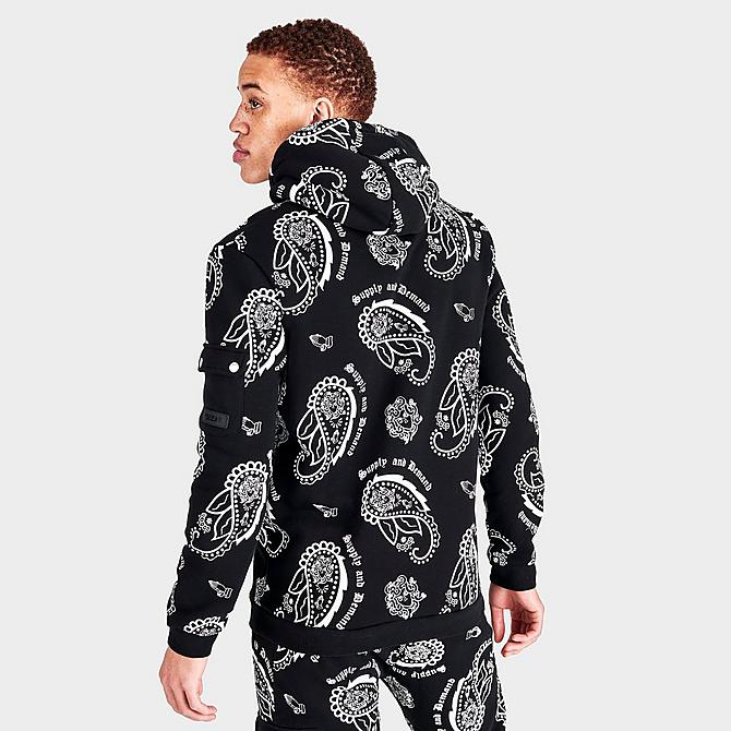 Back Right view of Men's Supply & Demand Paisley Spray Hoodie in Black/White Click to zoom
