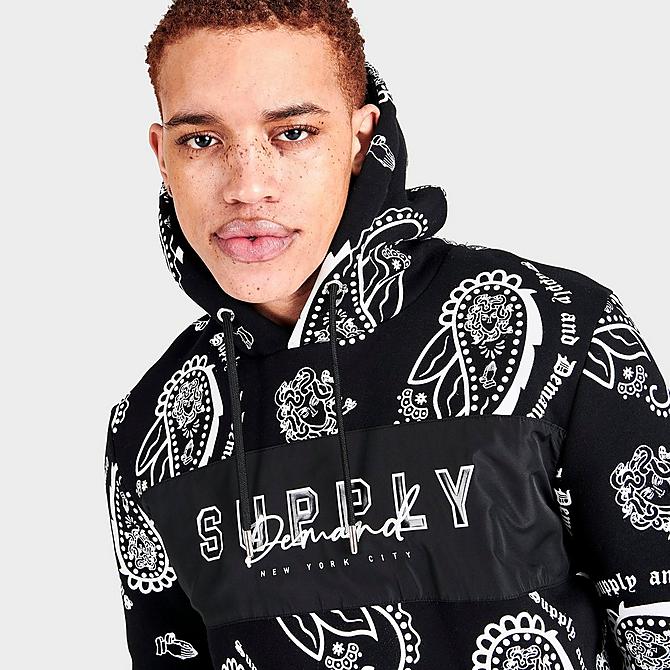 On Model 5 view of Men's Supply & Demand Paisley Spray Hoodie in Black/White Click to zoom