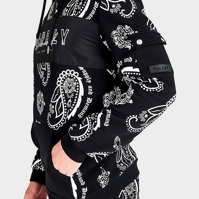 On Model 6 view of Men's Supply & Demand Paisley Spray Hoodie in Black/White Click to zoom