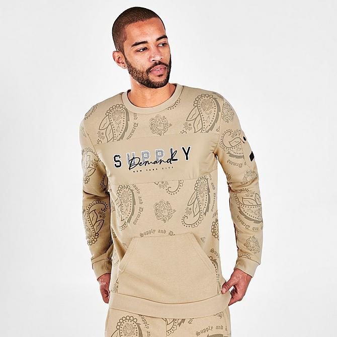 Back Left view of Men's Supply & Demand Paisley Spray Crewneck Sweatshirt in Tan/White Click to zoom