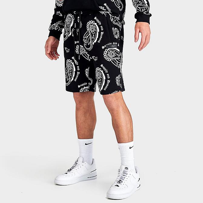 Front view of Men's Supply & Demand Paisley Spray Shorts in Black/White Click to zoom