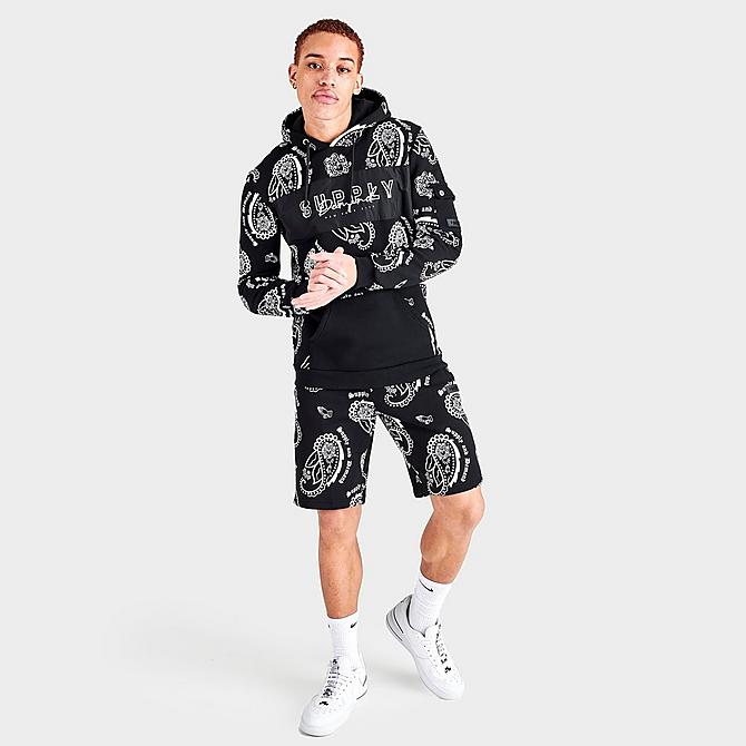 Front Three Quarter view of Men's Supply & Demand Paisley Spray Shorts in Black/White Click to zoom