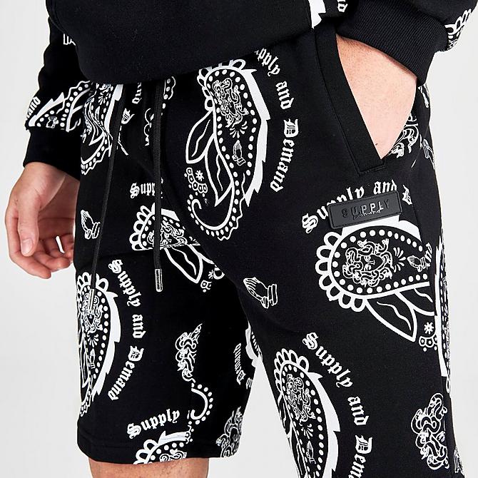 On Model 5 view of Men's Supply & Demand Paisley Spray Shorts in Black/White Click to zoom