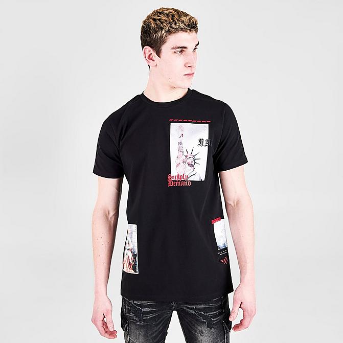Front view of Men's Supply & Demand Scatter Graphic Print Short-Sleeve T-Shirt in Black Click to zoom