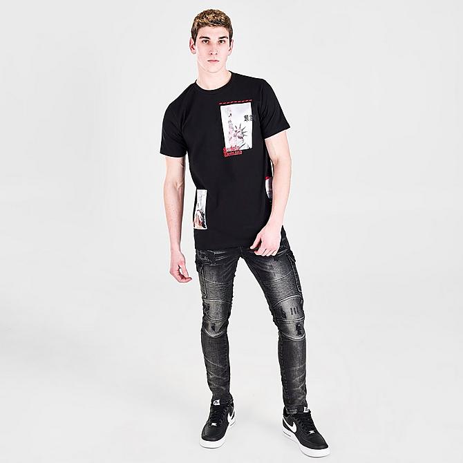Front Three Quarter view of Men's Supply & Demand Scatter Graphic Print Short-Sleeve T-Shirt in Black Click to zoom
