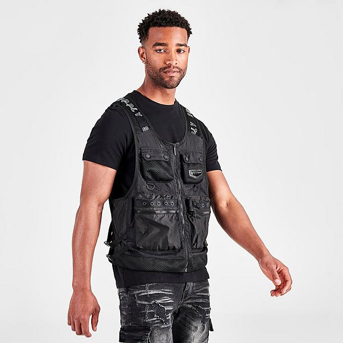 Back Left view of Men's Supply & Demand Acid Cargo Tactical Vest in Black Click to zoom