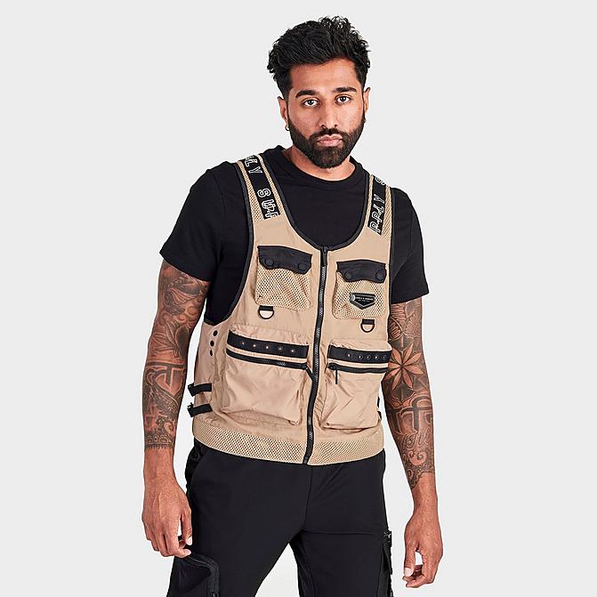 Mens Acid Cargo Tactical Vest in Brown/Tan Size Small Nylon Finish Line Men Clothing Tops Tank Tops 