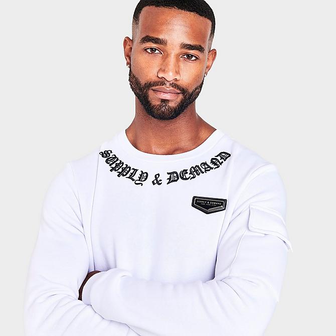 On Model 5 view of Men's Supply & Demand Venom Graphic Print Crewneck Sweatshirt in White Click to zoom