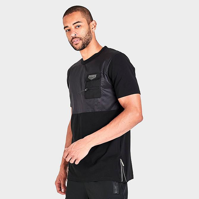 Back Left view of Men's Supply & Demand Rumble Cargo T-Shirt in Black/Black Click to zoom
