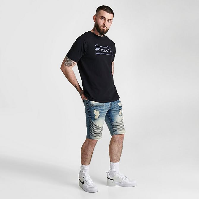 Front Three Quarter view of Men's Supply & Demand Chaos Jean Shorts in Light Wash Click to zoom