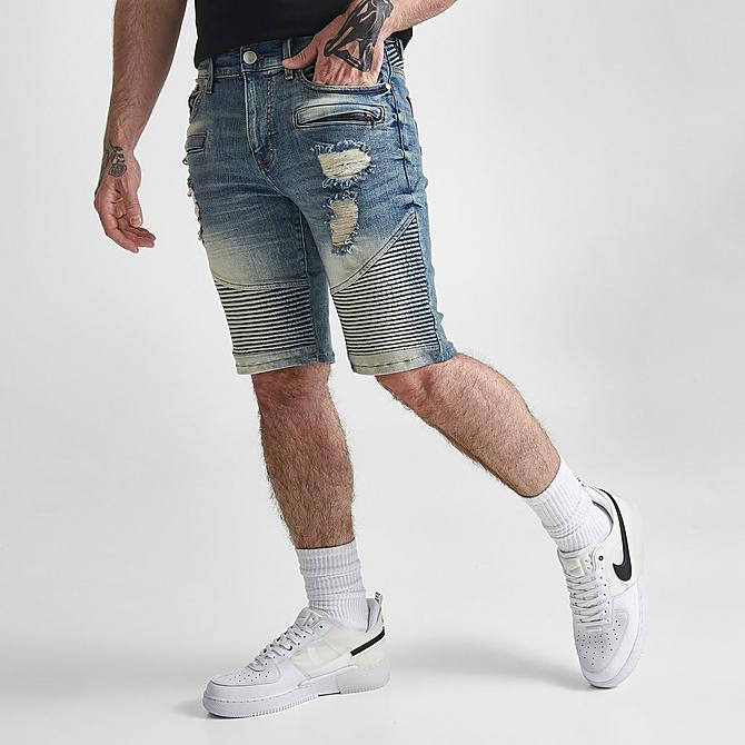 Back Left view of Men's Supply & Demand Chaos Jean Shorts in Light Wash Click to zoom