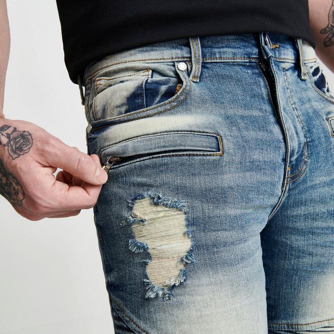 On Model 5 view of Men's Supply & Demand Chaos Jean Shorts in Light Wash Click to zoom