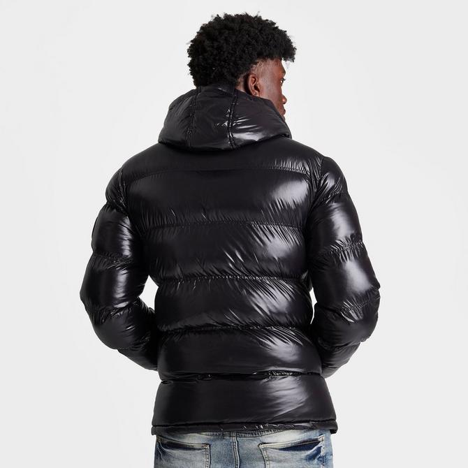 Black Shiny Puffer Jacket Mens with Hood