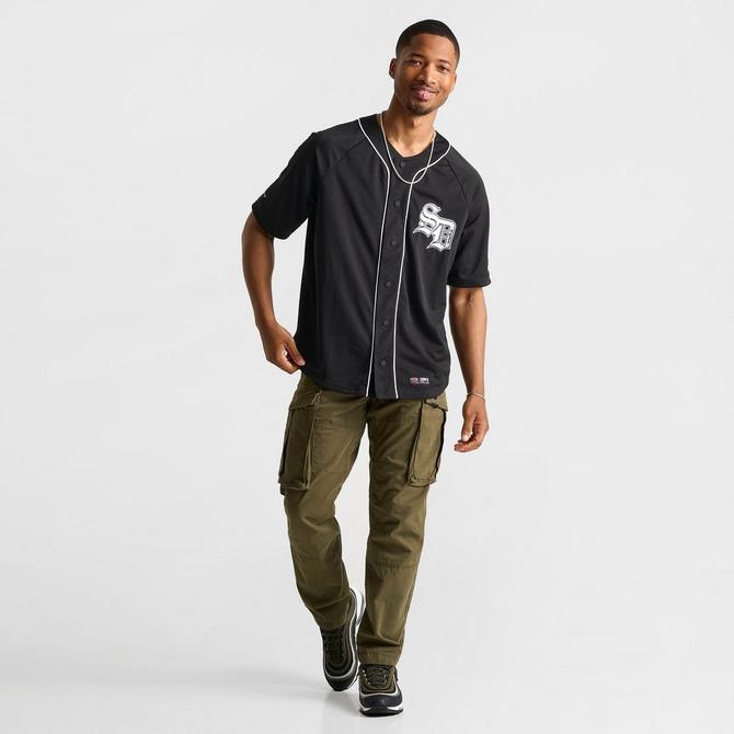 [angle] view of Men's Supply & Demand Pitcher Baseball Jersey in Black Click to zoom