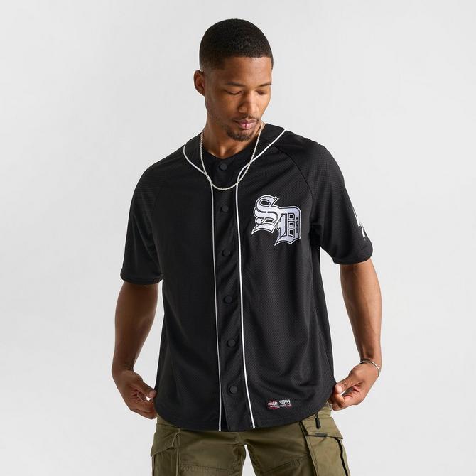 [angle] view of Men's Supply & Demand Pitcher Baseball Jersey in Black Click to zoom