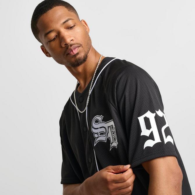[angle] view of Men's Supply & Demand Pitcher Baseball Jersey in Black Click to zoom